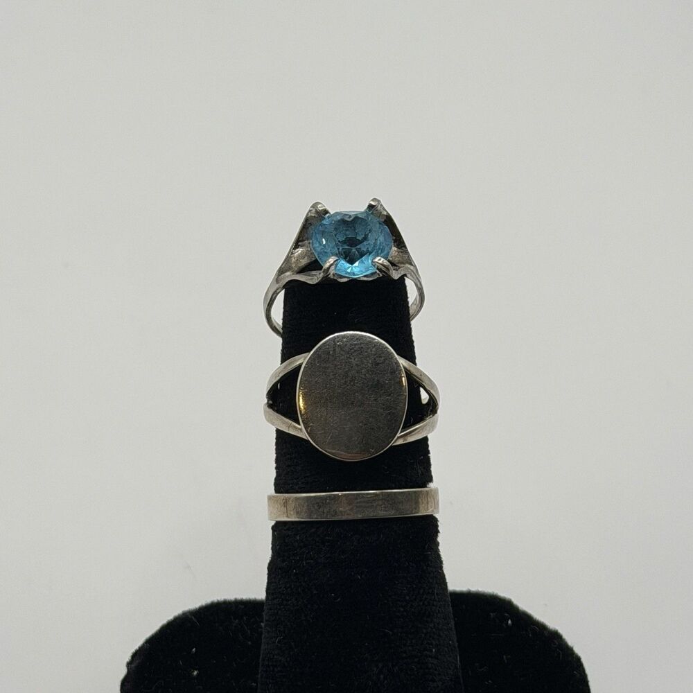 Lot of 3 Sterling Silver 925 Rings Size 6 Blue Stone Signet Band Vintage